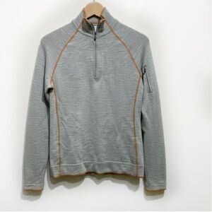 Smartwool Merino Wool 1/4 Zip Up Base Layer Sweater Grey Orange